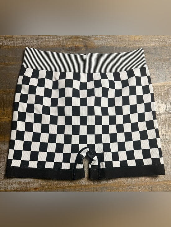 Kimberly Pants - Checkerboard High-Rise Bike Shorts — Black & White